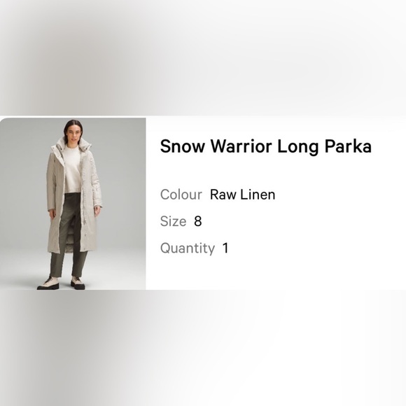 Lululemon snow warrior down parka long size 8 raw linen - Picture 12 of 12